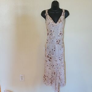 Together Beige and Brown Patterned Dress Asymetrical Hem. As Is.
